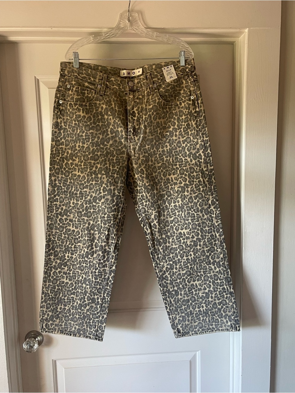 AMO Women’s Leopard Print Denim Pants - Taupe/Black